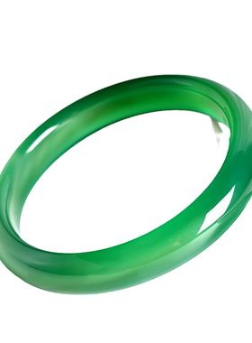 天然冰种绿玉髓手镯女菠菜绿高冰翡翠色玛瑙玉镯帝王绿扁条正镯