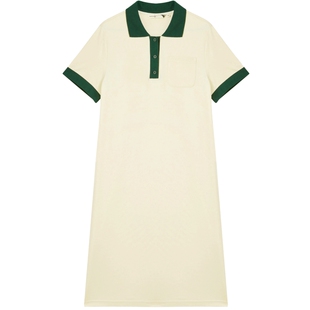 布景连衣裙女夏季新品简约运动风撞色Polo领短袖开叉中长裙子0435