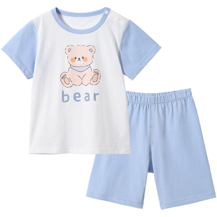 贝肽斯儿童睡衣夏季薄款冰丝男童短袖2026新款宝宝纯棉家居服套装