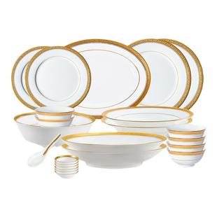 Noritake则武 CRESTWOOD欧式家用白瓷餐具套装私人会所高端盘子