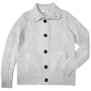 高翻领毛衣复古美式休闲男修身粗线针织绞花质感简约羊毛开衫外套