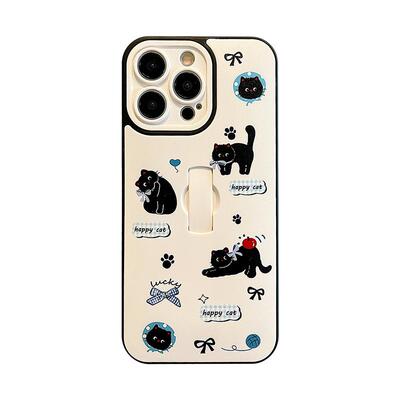卡巴顿 可爱黑猫适用苹果15手机壳新款iphone16promax女14pro带指环扣支架13情侣全包防摔12超好看11小众超火