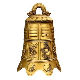 纯黄铜钟八仙法器寺庙撞钟超响铜铃铛撞钟复古铜铃铛八宝铜钟大号