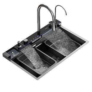 【SUS304】多功能鲸鱼瀑布厨房水槽大单槽不锈钢洗碗池家用洗菜盆