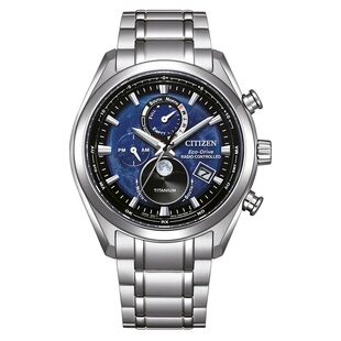 西铁城电波表citizen光动能月相BY1030多功能商务男表BY1010-81L