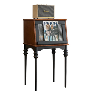 法式复古实木沙发侧边几柜美式中古风花架床头柜音响唱片机柜架子