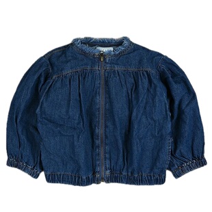 日本 markeys 2026春秋女童装复古牛仔色百褶拉链薄外套圆领夹克