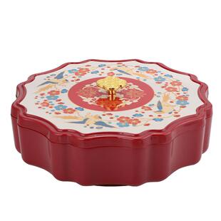 广意旋转果盘梅鹊呈祥中式带盖防尘果盒客厅零食坚果分格摆放盒