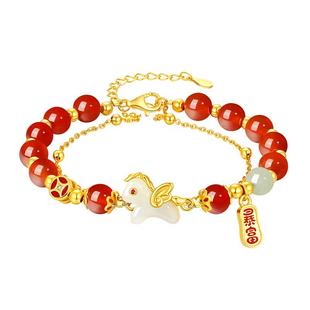 中国黄金珍尚银纯银手链和田玉马年本命手串情人节礼物送女友s925