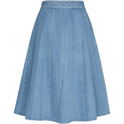 宝姿PORTSPURE女装2026早春新品拼接肌理再造水洗蓝A字牛仔中长裙