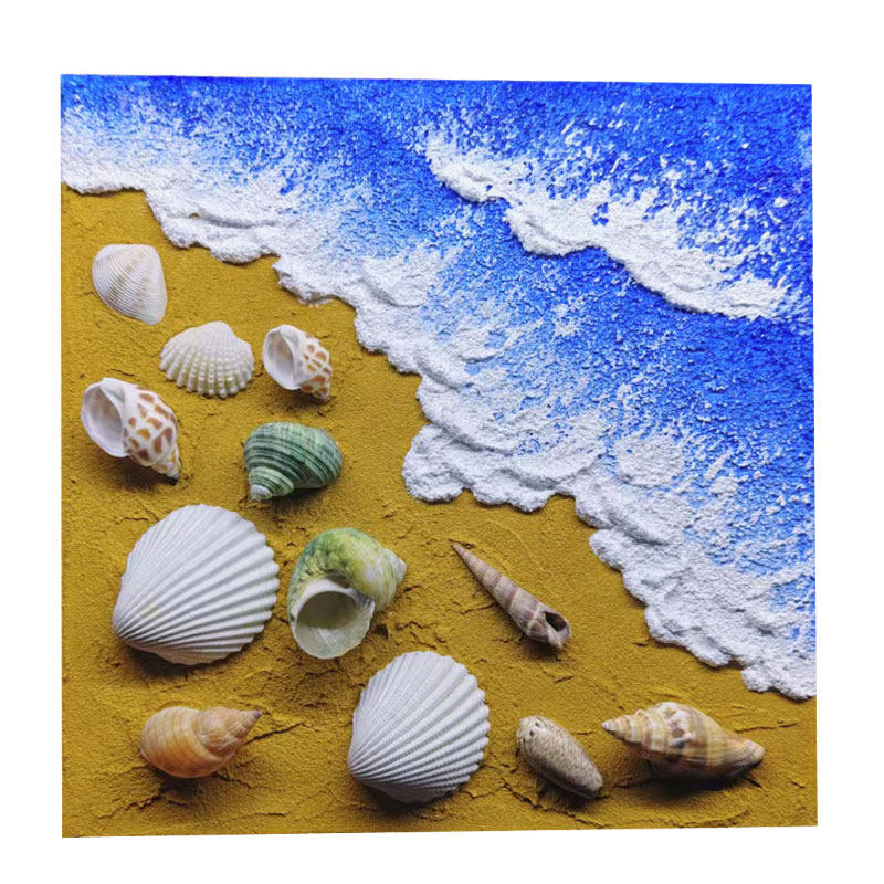 天然海螺纯手绘画装饰画贝壳肌理画沙滩立体海洋丙烯沙画手工创意