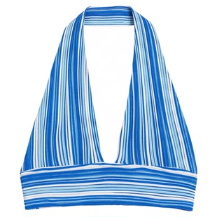 Deep V backless camisole striped vest女士深V露背挂脖吊带背心