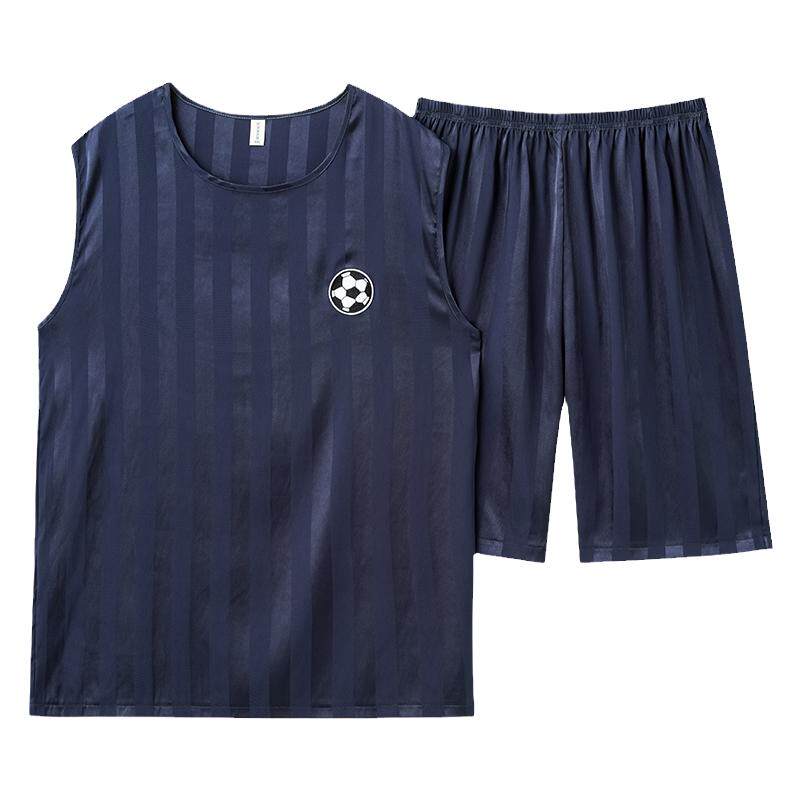睡衣男夏季背心2024年新款青年简约冰丝夏天薄款访真丝家居服套装