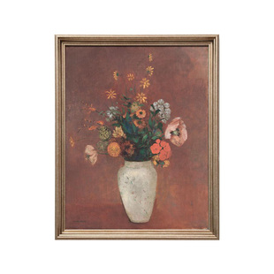 小美式复古怀旧风格装饰画红色花卉竖版房间卧室挂画单幅走廊壁画