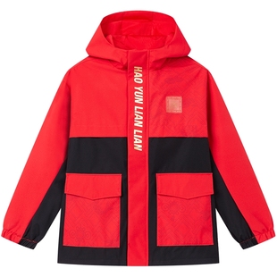 【商场同款】特步童装儿童2026冬季新款连帽风衣男童保暖防风外套