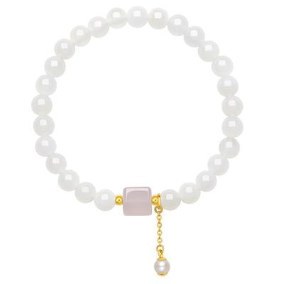 周六福黄金和田白玉手链