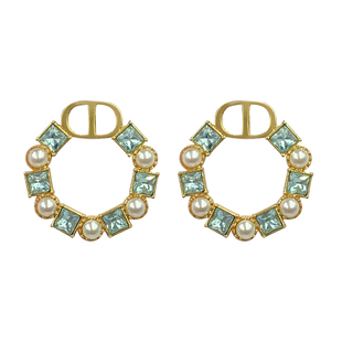 奥米迪奥圆环形镶钻珍珠耳钉气质高级感小众设计2025年新款潮耳环