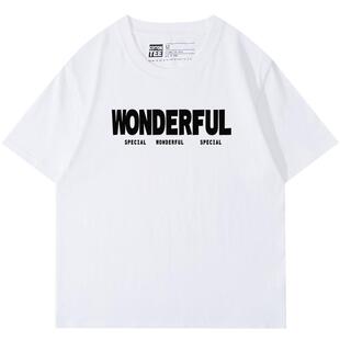 韩风ins冷淡系简约字母白色t恤女短袖正肩宽松修身显身材半袖上衣