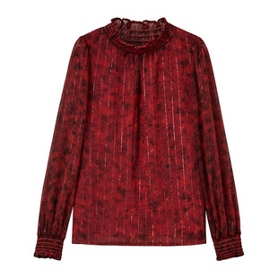 颜域红色立领衬衫女士2026早春新款独特高贵气质长袖宽松气质上衣