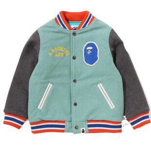 BAPE童装秋冬猿人贴布字母刺绣毛呢撞色棒球服外套341001J