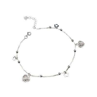 轻奢镂空爱心脚链纯银加长款