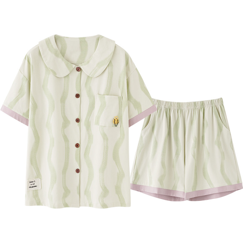 马克公主纯棉清新条纹情侣家居服
