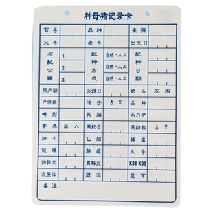 母猪卡生产记录卡塑料pvc生产档案卡防水防污猪场种猪卡生产猪用管理表分娩档案管理卡养殖场猪用配种记录表