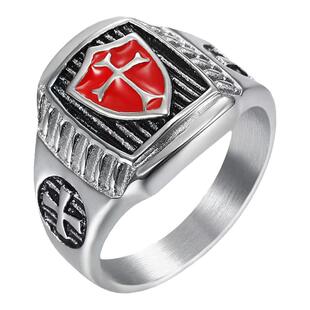 YUSTUDIO欧美嘻哈圣殿骑士盾牌男士戒指个性超潮人朋克复古手指环