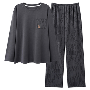 芬腾可安男士睡衣男款秋季纯棉2026新款长袖大码深灰家居服秋冬天