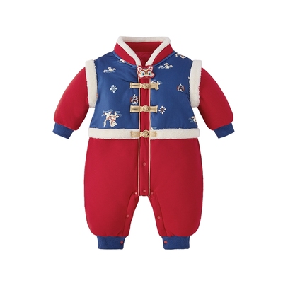 [抗菌a类]新生儿衣服红色满月服婴童连体衣1岁宝宝拜年服婴儿哈衣