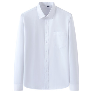 伯曼春季男士长袖衬衫商务休闲工作韩版修身职业工装黑纯白色衬衣