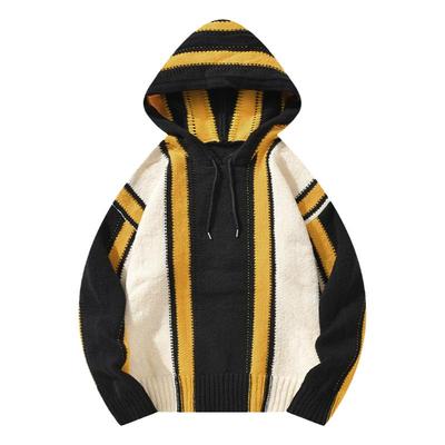 BOYUE帛跃拼色连帽条纹针织毛衣