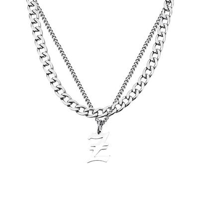 古巴链双层十二字母吊坠项链男