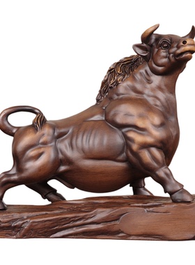 实木雕刻招财牛摆件开业礼品