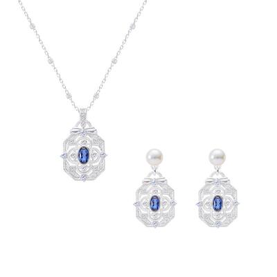 复古线《蕾丝图鉴：蓝丝绒》复古设计感法式宫廷纯银锁骨项链耳钉