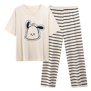 自带胸垫一体睡衣可外穿女春夏季韩版卡通短袖长裤套装夏天家居服