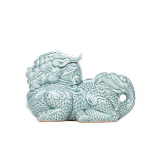 廷怀窑原矿青瓷麒麟招财摆件开业送礼家居装饰玄关工艺品礼盒装