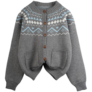 费尔岛风14岁青少年女童毛衣外套女孩针织开衫洋气大童衣服春秋装