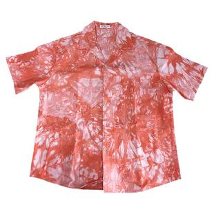 出差夏威夷原创牛仔扎染纯棉衬衫夏季复古日系小众设计短袖花衬衫