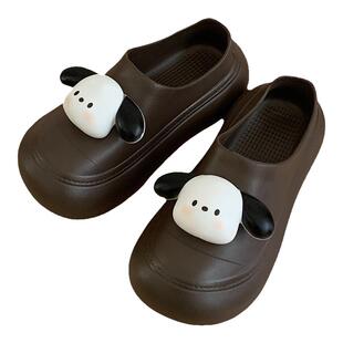 细细条 女士外穿包头半拖鞋厚底防滑休闲增高可爱狗狗大头鞋春夏