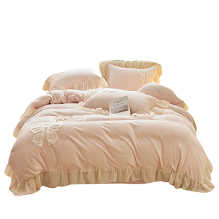 公主风冬季加厚牛奶绒四件套保暖双面珊瑚绒类似刺绣被套床上用品