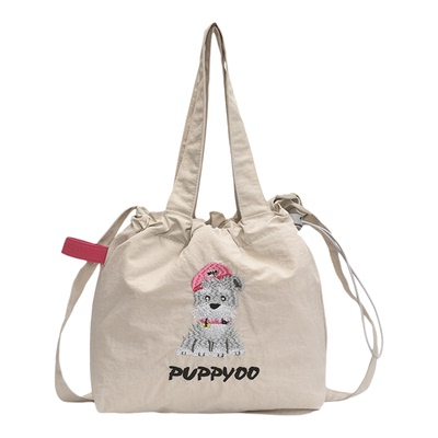 小众刺绣可爱动物抽绳水桶包