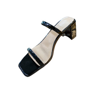 韩国东大门2023夏季新款方头扁扁跟一字露趾气质方跟女鞋凉拖鞋潮