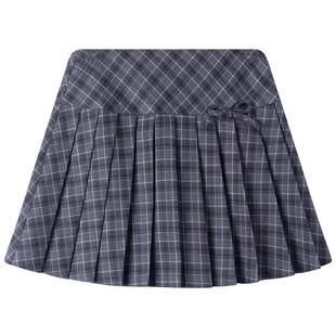 【甜酷新生】蝴蝶结格子百褶裙学院风女童早秋灰色腰裙JK半裙