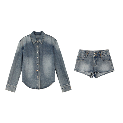 SKK蓝色复古水洗衬衫套装