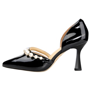 【官方奥莱】灵梅陈高光鞋珍珠尖头高跟鞋红色漆皮玛丽珍女鞋凉鞋