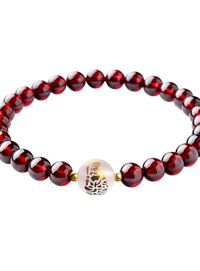 水晶酒红石榴石十二生肖牛年佛珠