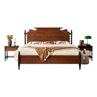 法式复古中古风爱德华实木床1米8美式双人大床主卧室北美白蜡木床