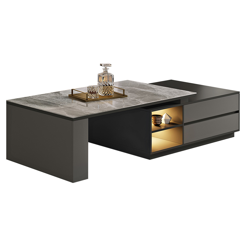 岩板茶几轻奢现代小户型家用2025新款客厅可伸缩茶几电视机柜定制