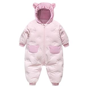 迷你巴拉巴拉婴童连体羽绒服2024冬装新款女宝宝外出连帽厚款爬服